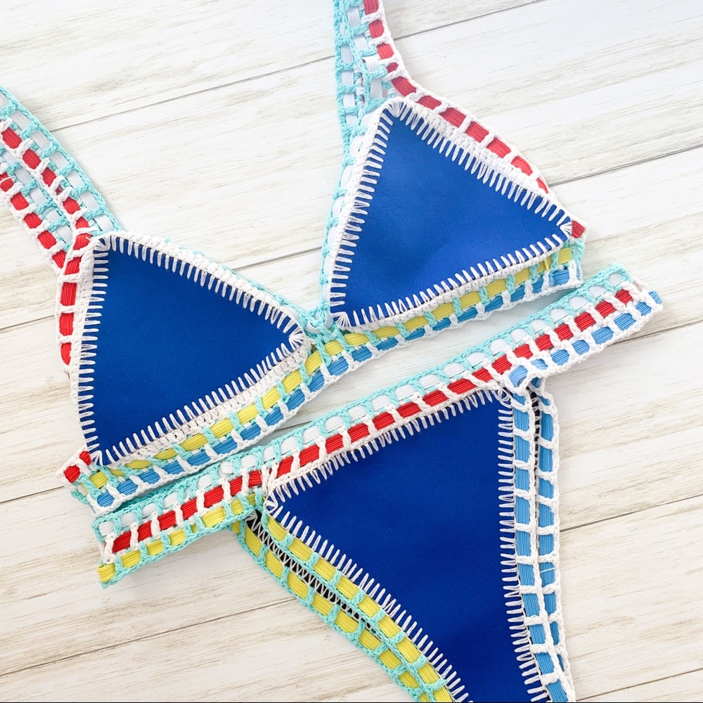 Blue reversible Kiini Inspired crochet bikini